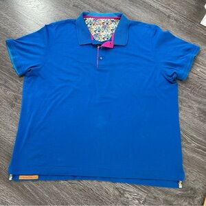 ROBERT GRAHAM Men's Blue Polo Shirt with Contrast Trim